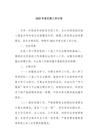 2025年党支部工作计划