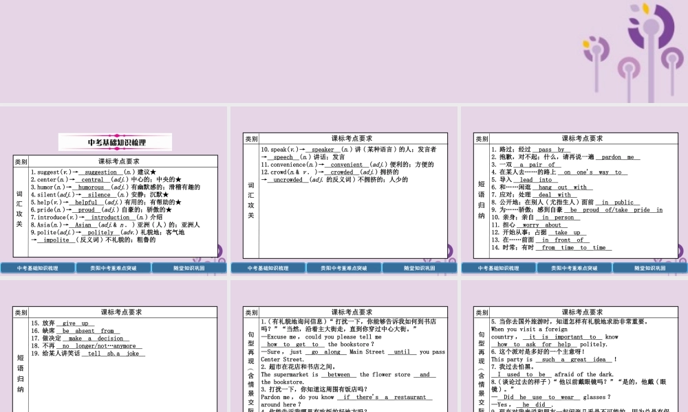 (贵阳专版)中考英语总复习 第1部分 教材知识梳理篇 九全 Units 3 4(精讲)课件
