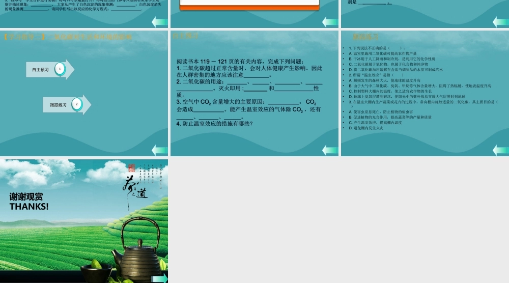 九年级化学上册 第六单元 碳和碳的氧化物 课题3 二氧化碳和一氧化碳 第1课时 二氧化碳课堂导学课件 (新版)新人教版 课件