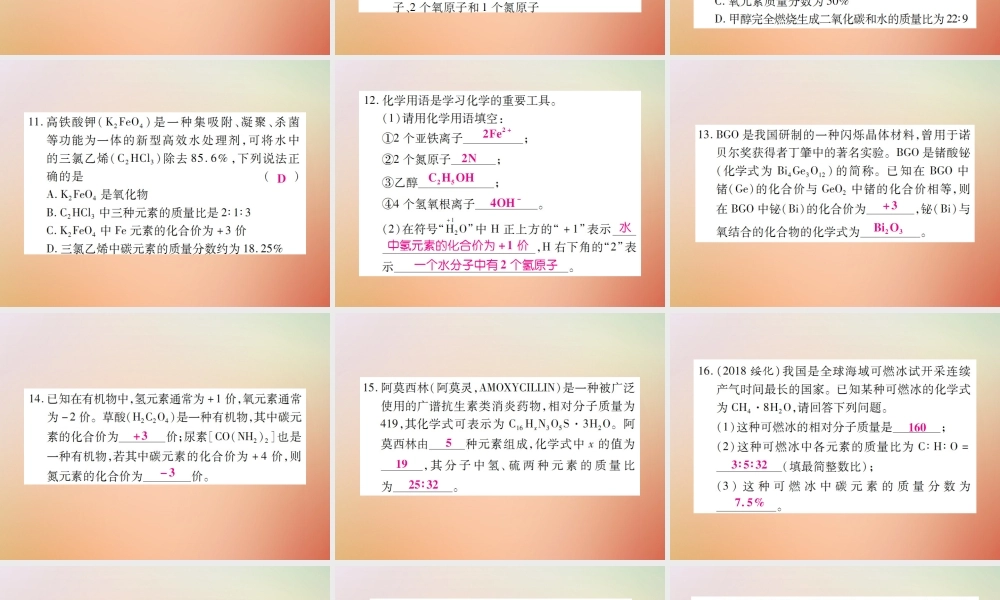 九年级化学上册 第二部分 期末复习攻略 综合专题五 化学式与化合价课件 (新版)新人教版 课件