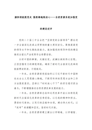 旗帜领航跟党走 强根铸魂践初心——自然资源系统加强党的建设述评