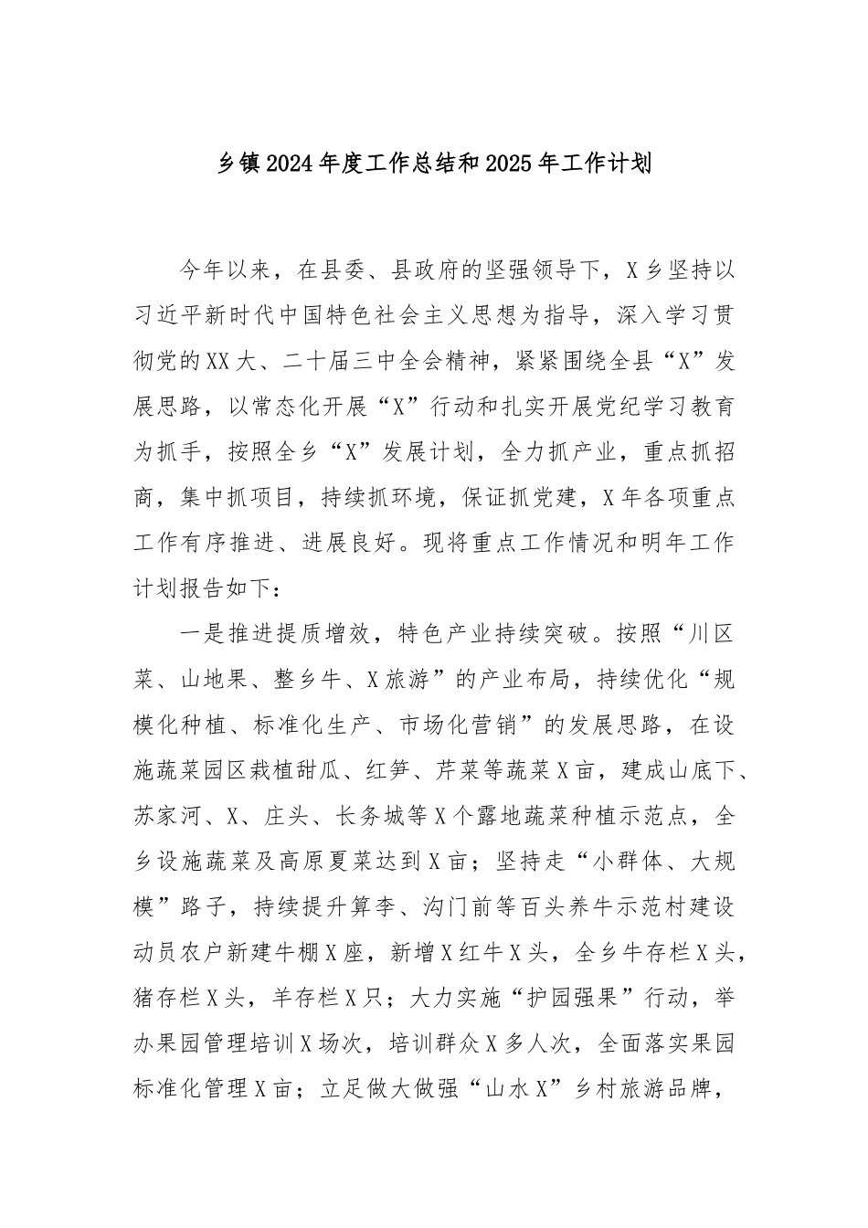 乡镇2024年度工作总结和2025年工作计划_第1页