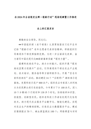 在2024年全省银发生辉·银龄行动”现场观摩暨工作推进会上的汇报发言