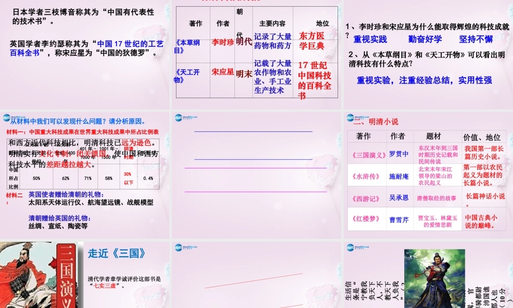 七年级历史下册 第22课 科学技术与世俗文学课件 北师大版 课件
