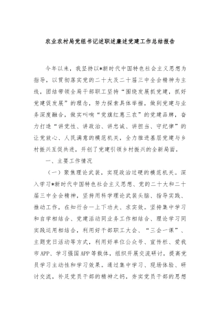 农业农村局党组书记述职述廉述党建工作总结报告