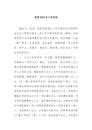 县委2024年工作总结