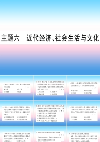(云南专用)中考历史总复习 第一篇 考点系统复习 板块2 中国近代史 主题六 近代经济、社会生活与文化(精练)课件