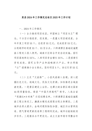 某县2024年工作情况总结及2025年工作计划