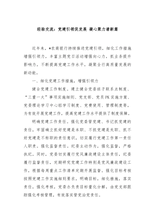 经验交流：党建引领促发展 凝心聚力谱新篇