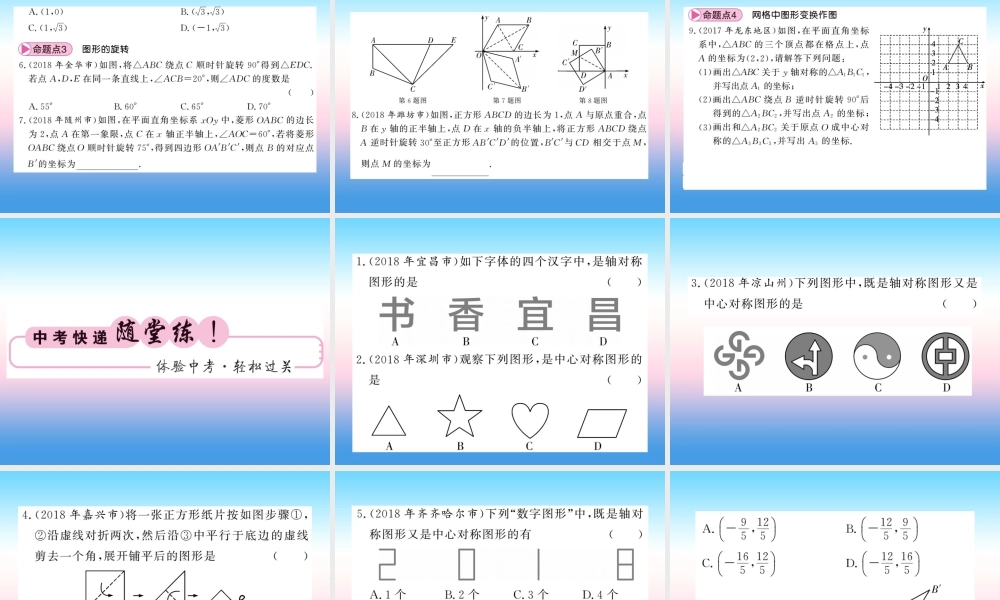 (课标版通用)中考数学一轮复习 第7章 图形与变换 第27节 图形的平移、对称与旋转习题课件
