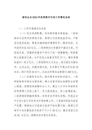 国有企业2024年改革提升行动工作情况总结