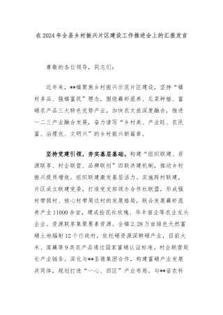 在2024年全县乡村振兴片区建设工作推进会上的汇报发言