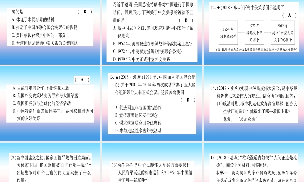 (甘肃专用)中考历史总复习 第一篇 考点系统复习 板块三 中国现代史 主题五 国防建设与外交成就(精练)课件