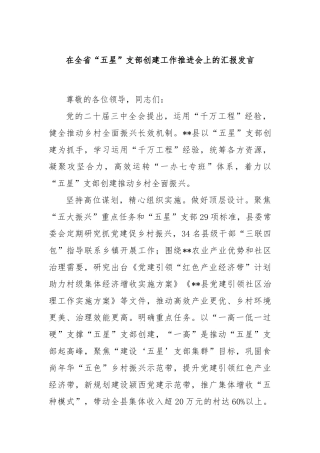 在全省“五星”支部创建工作推进会上的汇报发言