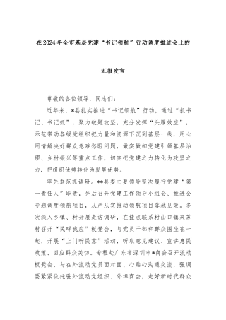 在2024年全市基层党建“书记领航”行动调度推进会上的汇报发言