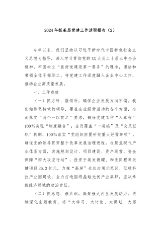 2024年抓基层党建工作述职报告（2）