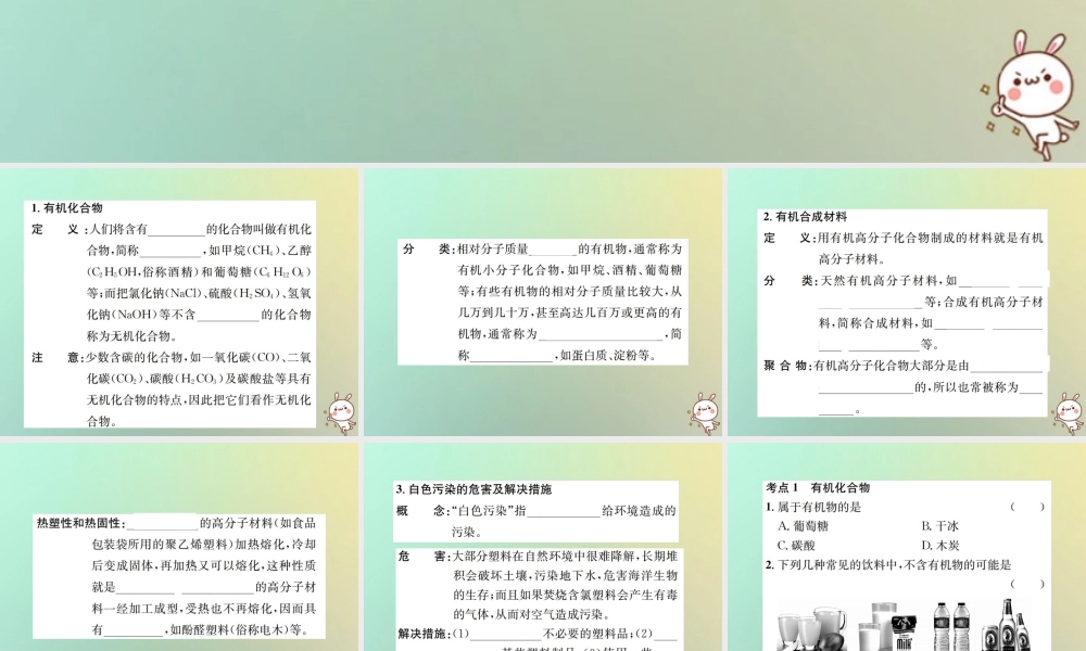 九年级化学下册 第十二单元 化学与生活 课题3 有机合成材料习题课件 (新版)新人教版 课件