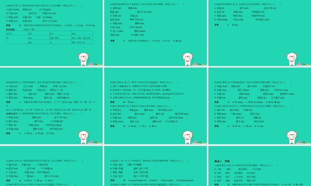 中考语文总复习 第一部分 积累与运用 专题一 识字与写字(试题部分)课件-2