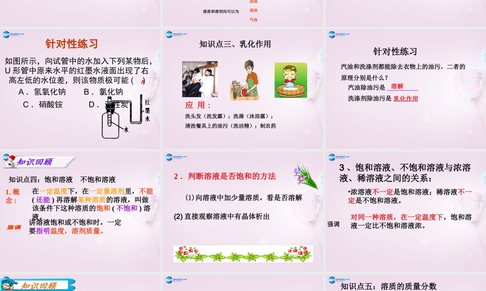 九年级化学全册 30 溶液复习课件 (新版)鲁教版 课件