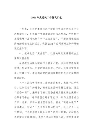 2024年度党建工作情况汇报