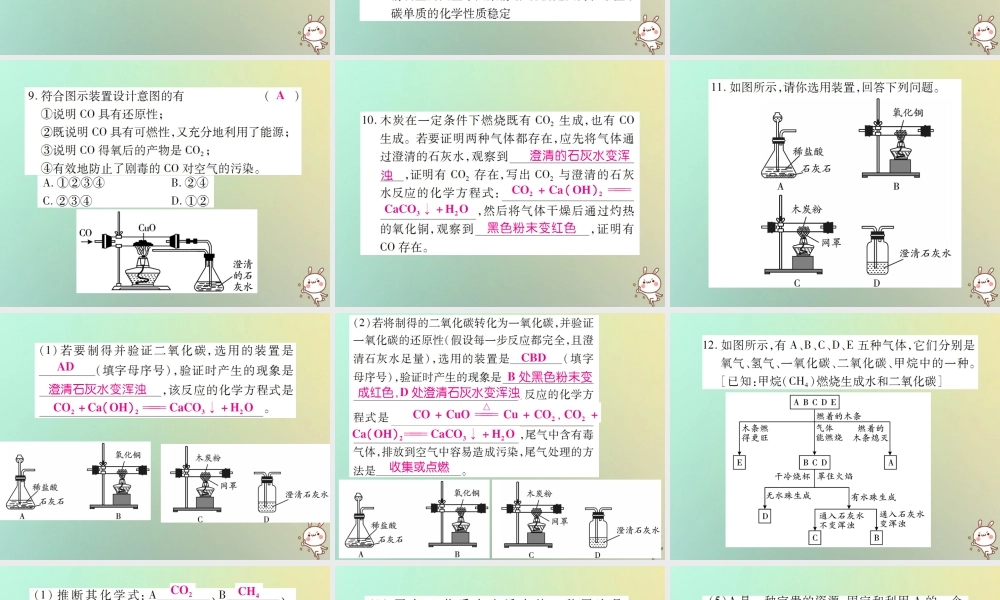 九年级化学上册 小专题12 碳的氧化物的性质和用途课件 (新版)新人教版 课件