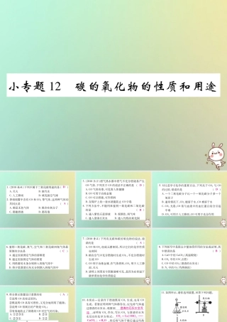 九年级化学上册 小专题12 碳的氧化物的性质和用途课件 (新版)新人教版 课件