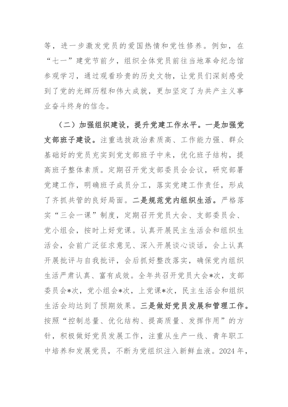 公司党支部书记 2024 年度落实党建工作责任制述职报告_第2页