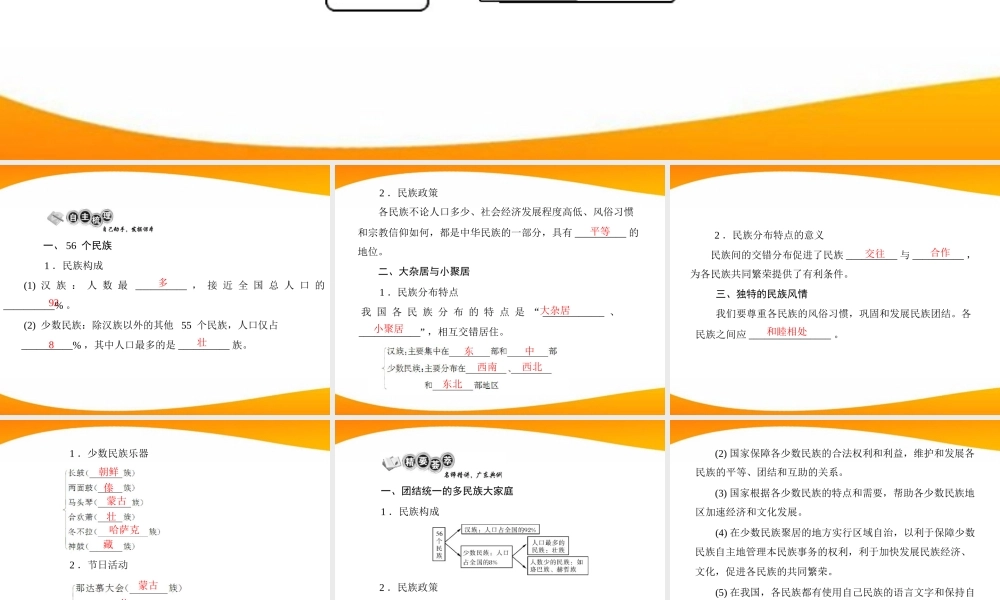 (随堂优化训练)八年级地理上册 第一章 第四节 中国的民族课件 湘教版 课件