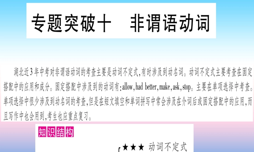 (湖北专用版)版中考英语复习 第二篇 中考专题突破 第一部分 语法专题 专题突破10 非谓语动词课件