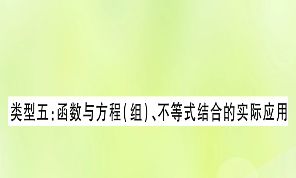 (湖北专用版)版中考数学总复习 第二轮 专项突破3 实际应用与方案设计 类型5 函数与方程(组)、不等式结合的实际应用实用课件