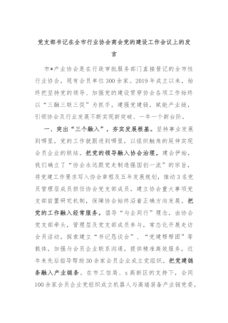 党支部书记在全市行业协会商会党的建设工作会议上的发言