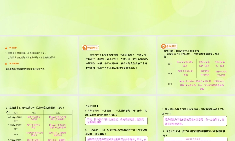 九年级化学下册 第九单元 溶液 课题2 溶解度(第1课时)高效课堂课件 (新版)新人教版 课件