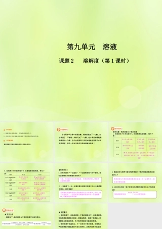 九年级化学下册 第九单元 溶液 课题2 溶解度(第1课时)高效课堂课件 (新版)新人教版 课件