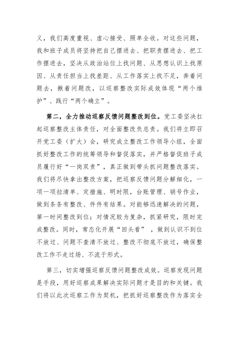 主要负责同志在巡察反馈会上的表态发言_第2页