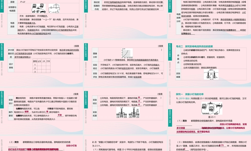 中考物理 第(电功率、电热的相关实验)复习课件