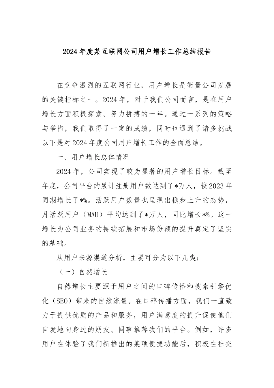 2024年度某互联网公司用户增长工作总结报告_第1页