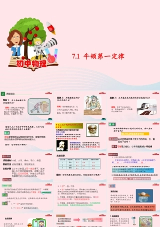 7.1 牛顿第一定律课件 八年级物理全册 7.1 牛顿第一定律课件+素材 (新版)沪科版 八年级物理全册 7.1 牛顿第一定律课件+素材 (新版)沪科版