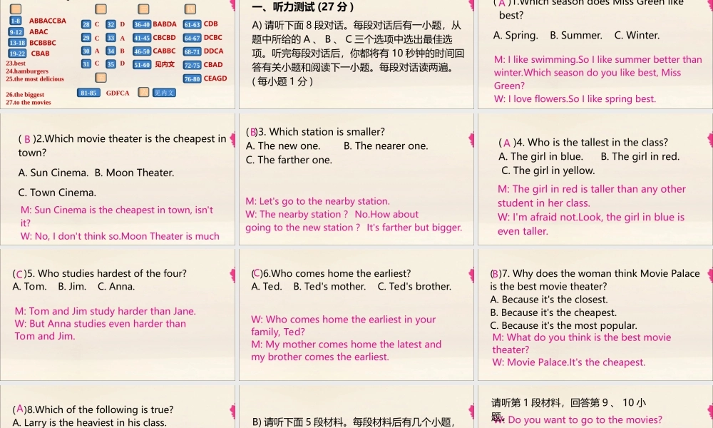 (江西专版)八年级英语上册 Unit 4 What s the best movie theater检测卷作业课件 (新版)人教新目标版 课件