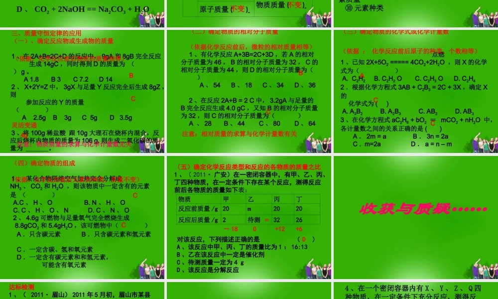 九年级化学 (质量守恒定律及其应用)课件