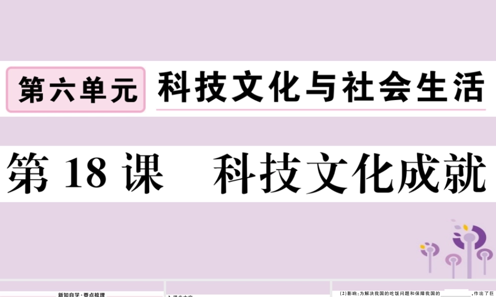 (玉林专版)八年级历史下册 第六单元 科技文化与社会生活 第18课 科技文化成就习题课件 新人教版 课件