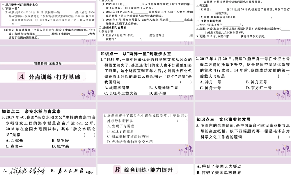 (玉林专版)八年级历史下册 第六单元 科技文化与社会生活 第18课 科技文化成就习题课件 新人教版 课件