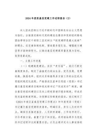 2024年度抓基层党建工作述职报告（2）