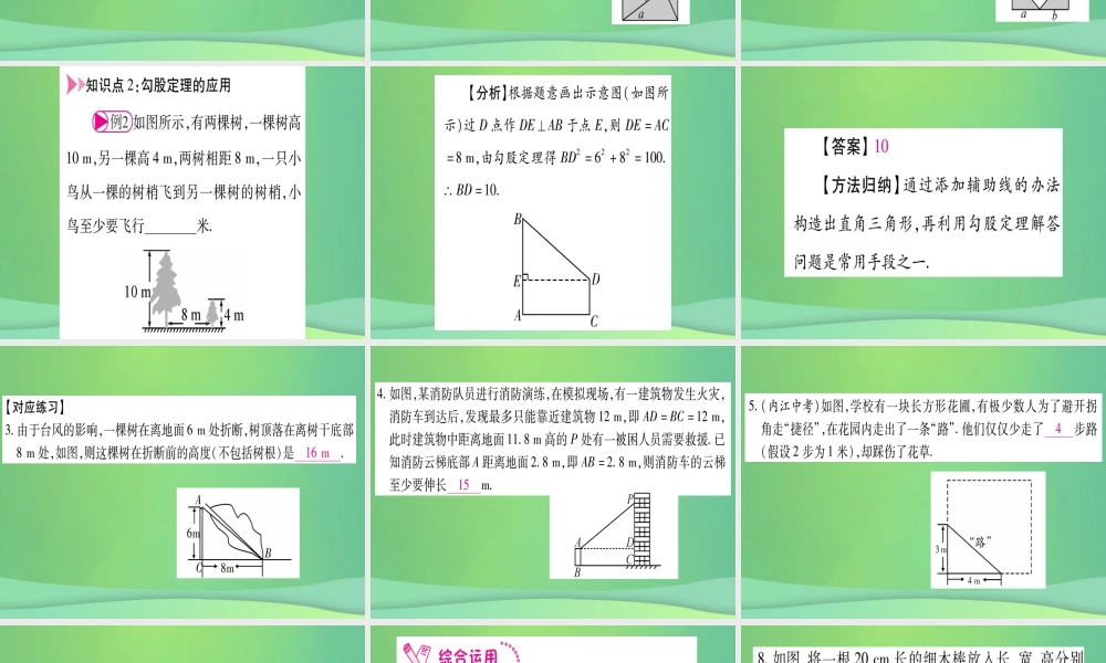 (江西专用)八年级数学上册 第1章 勾股定理 1.1 探索勾股定理 第2课时 勾股定理的验证及其计算作业课件 (新版)北师大版 课件