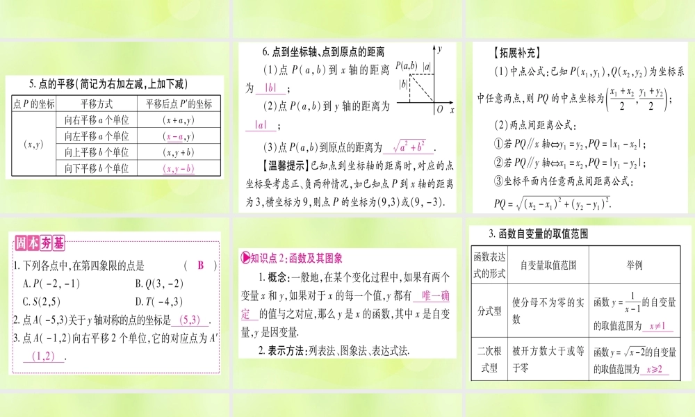 (湖北专用版)版中考数学优化复习 第3章 函数 第1节 平面直角坐标系与函数实用课件
