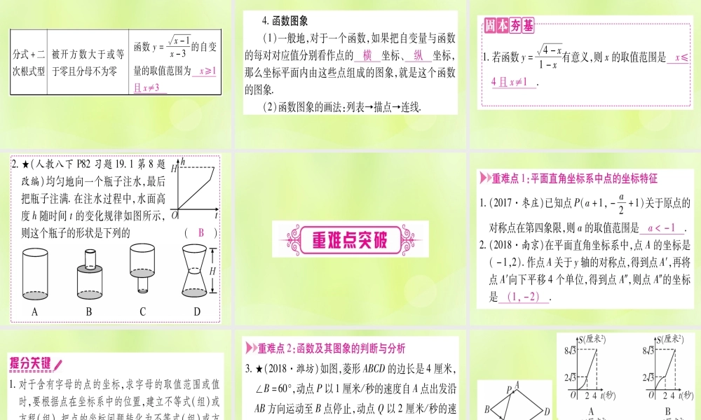 (湖北专用版)版中考数学优化复习 第3章 函数 第1节 平面直角坐标系与函数实用课件