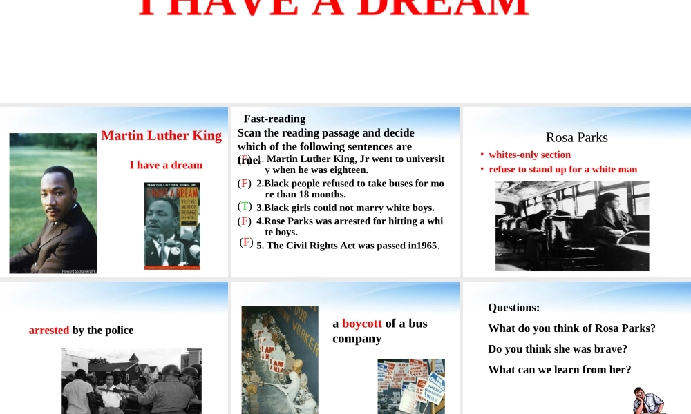 11-12年高二英语 Unit 14 reading I have a dream课件 大纲人教版 课件