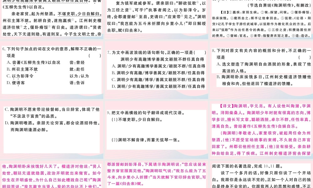 (武汉专版)八年级语文下册 第三单元 9 桃花源记习题课件 新人教版 课件
