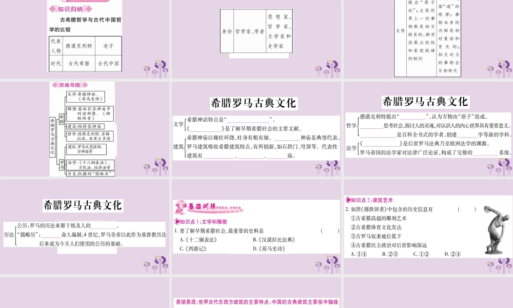 九年级历史上册 第2单元 古代欧洲文明 第6课 希腊罗马古典文化习题课件 新人教版 课件