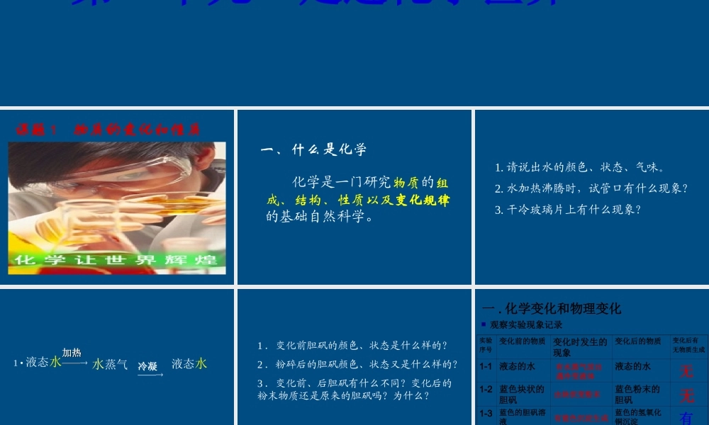 九年级化学 课题1 物质的变化和性质课件 人教新课标版 课件