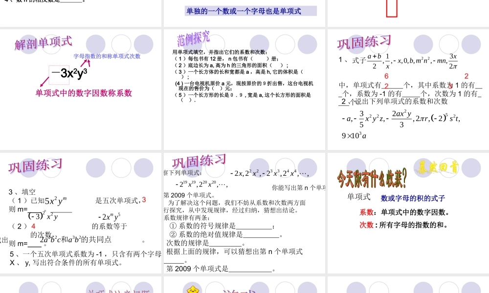 七年级数学上2.1 整式课件新人教版 课件